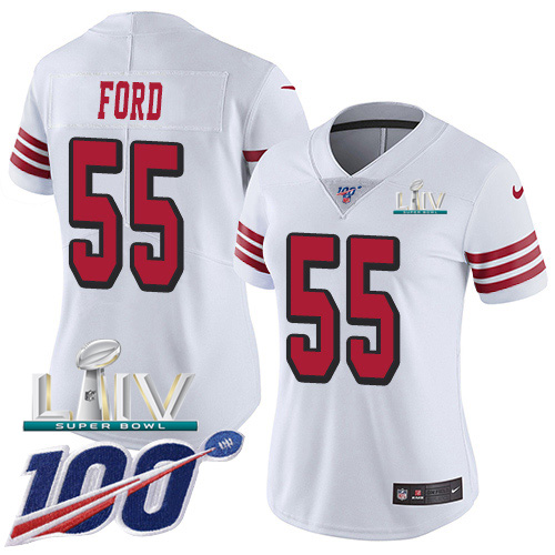 San Francisco 49ers Nike #55 Dee Ford White Super Bowl LIV 2020 Rush Women Stitched NFL Limited 100th Season Jersey->san francisco 49ers->NFL Jersey